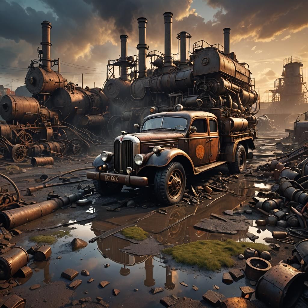 Dieselpunk Wasteland: 1940s Industrial Sunset