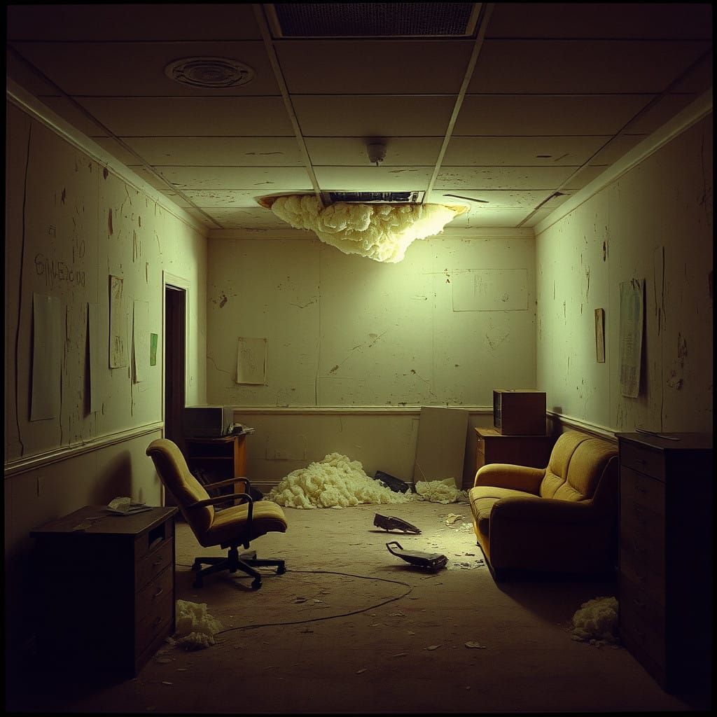 Dilapidated Office in Decay, Cinematic Film Still