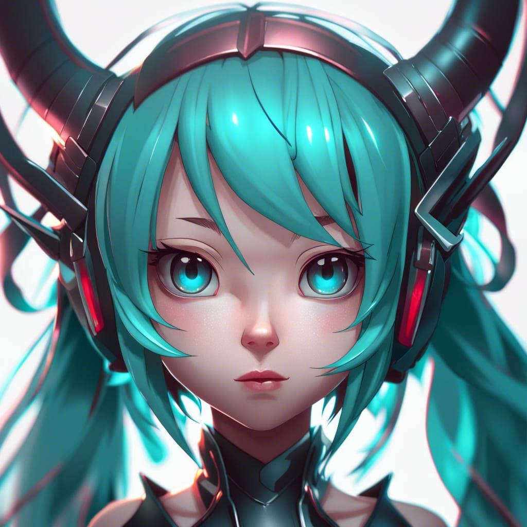 Demonic Chibi Hatsune Miku Portrait in Digital Art Style