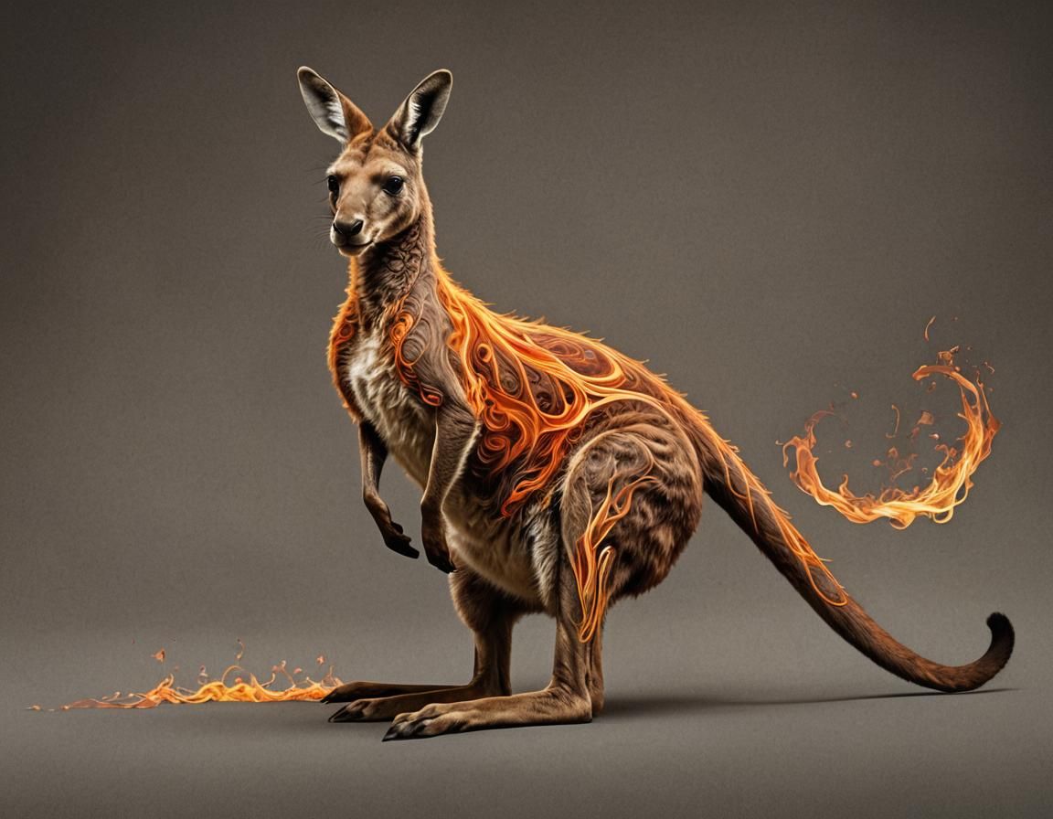 Fiery Kangaroo in Sydney: A Dynamic Flame Artwork
