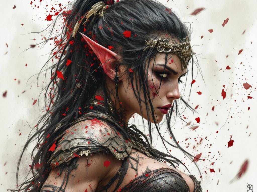 Elven Warrior Woman in Expressive Painting Style