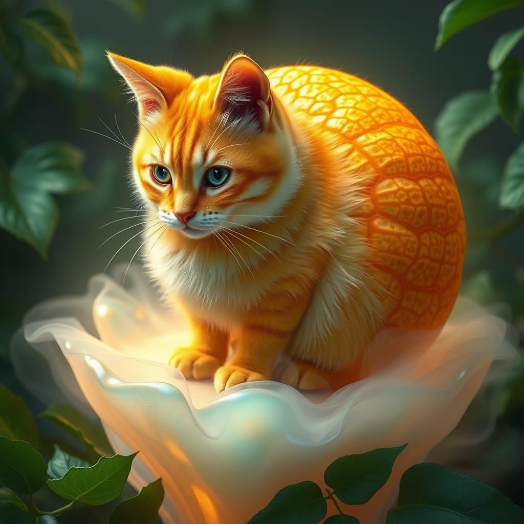 Whimsical Feline Cantaloupe in Dreamlike Splendor