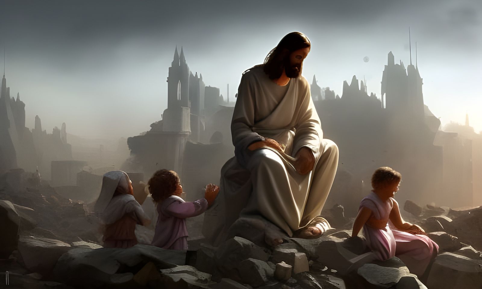 jesus and little angels after war