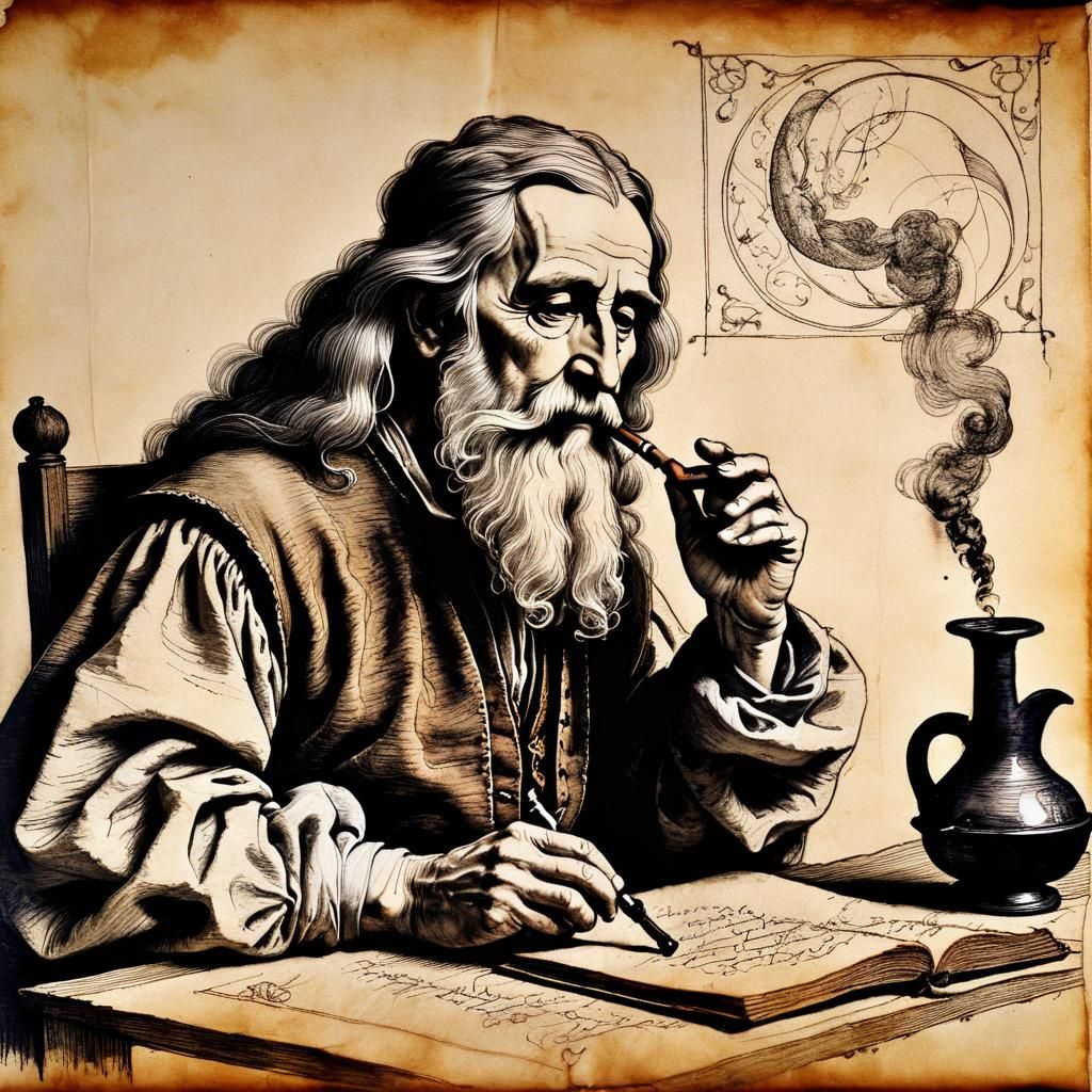 Renaissance Portrait of Poet Smoking a Pipe
