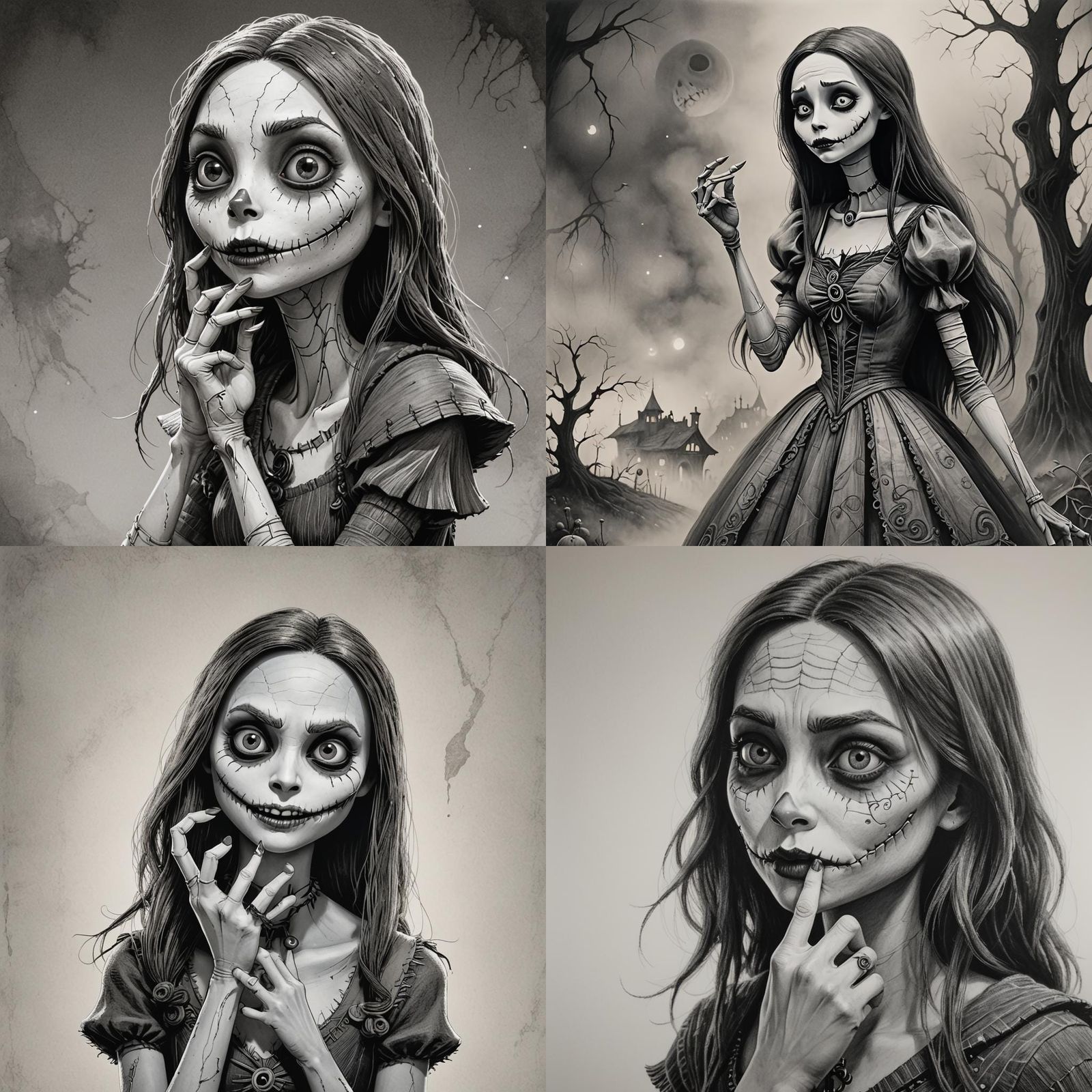 Sally in Black and White Hatching Design