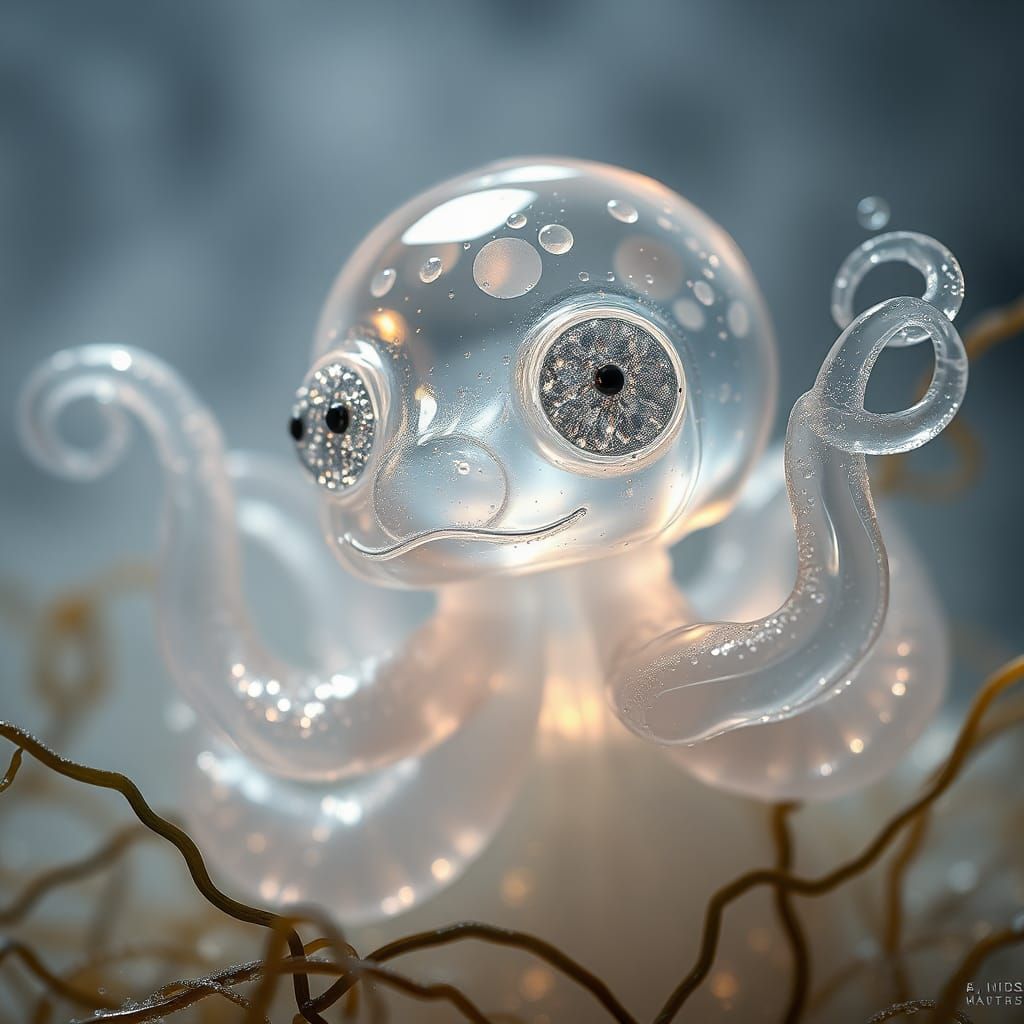 Glass Medusa with Gemstone Eyes in Dreamlike Style