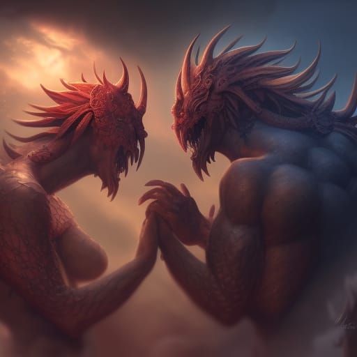Anime Monster Couple in Epic Digital Painting