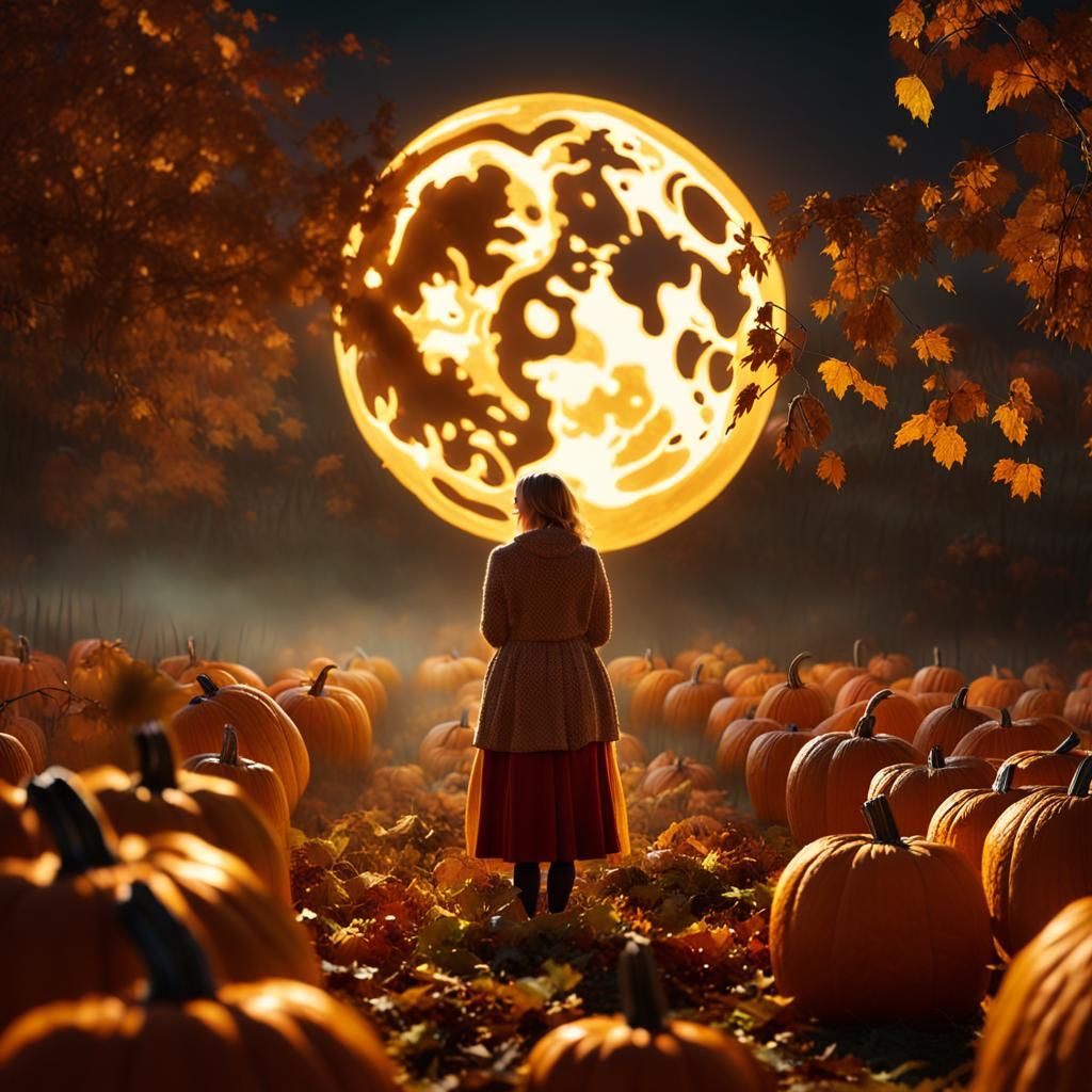 Pumpkin Woman in Surreal Autumnal Scene