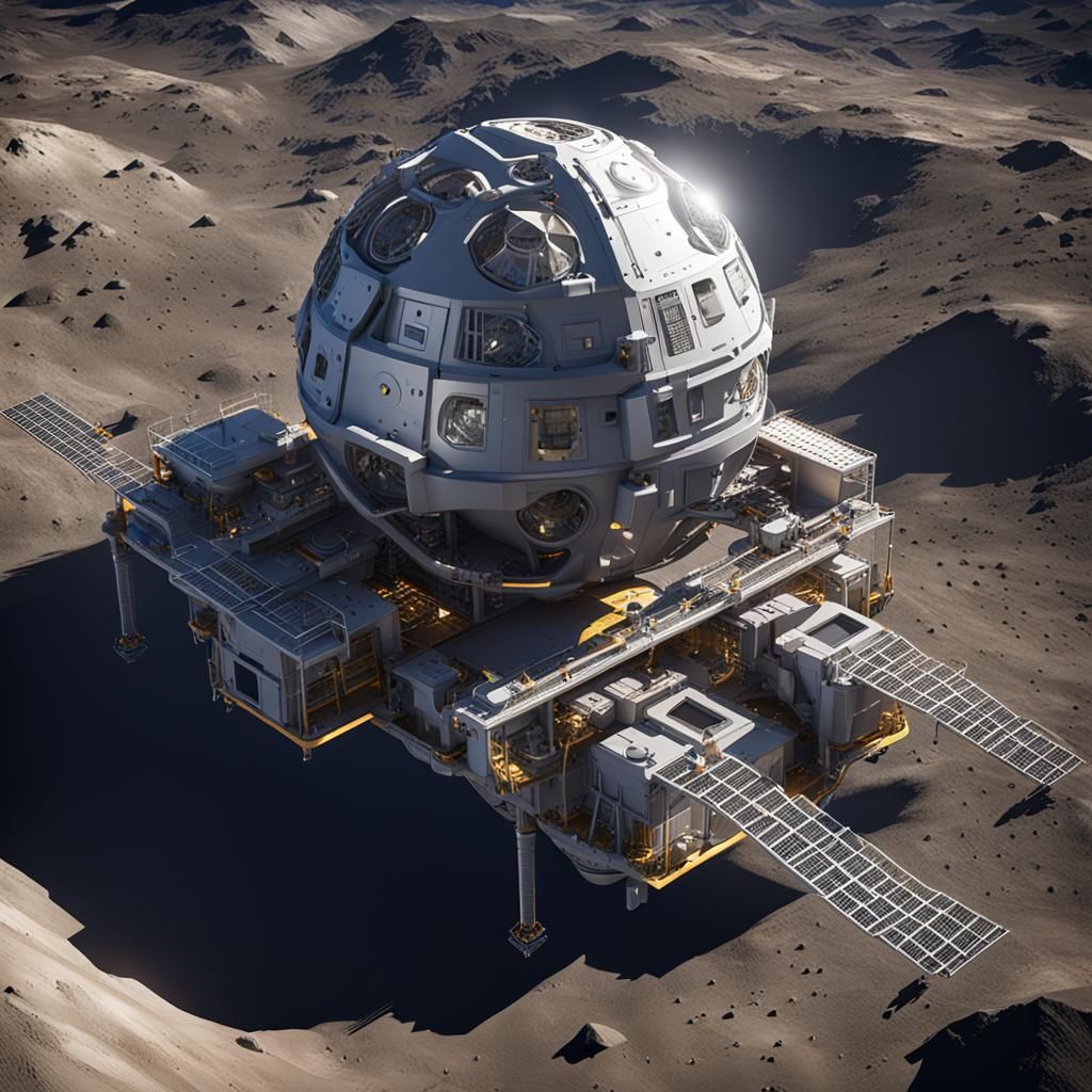 The highest detailed image of a moon helium 3 mining ship an A.I. can possibly make