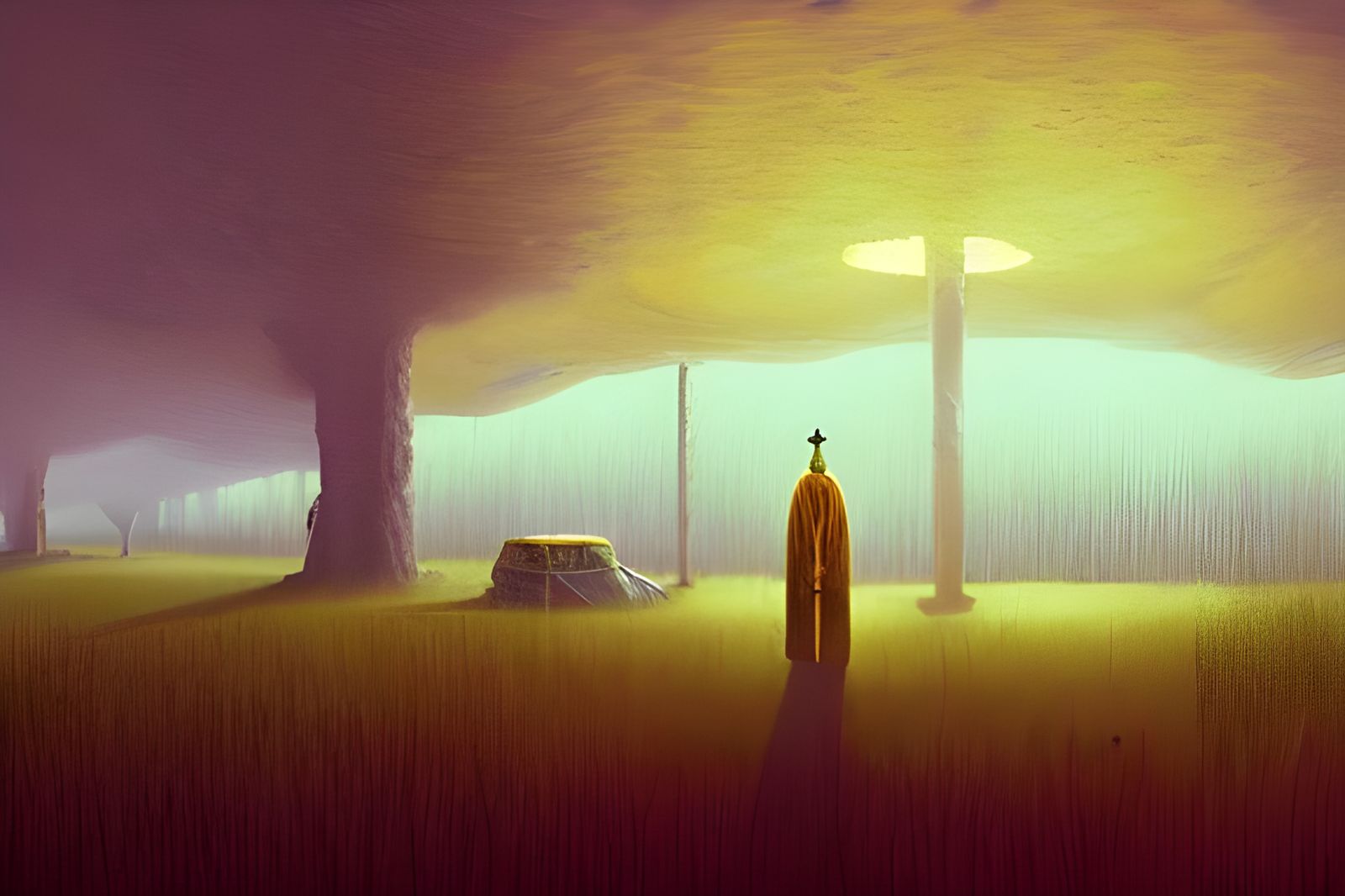 King in Yellow: Eerie Landscape in Action Painting Style