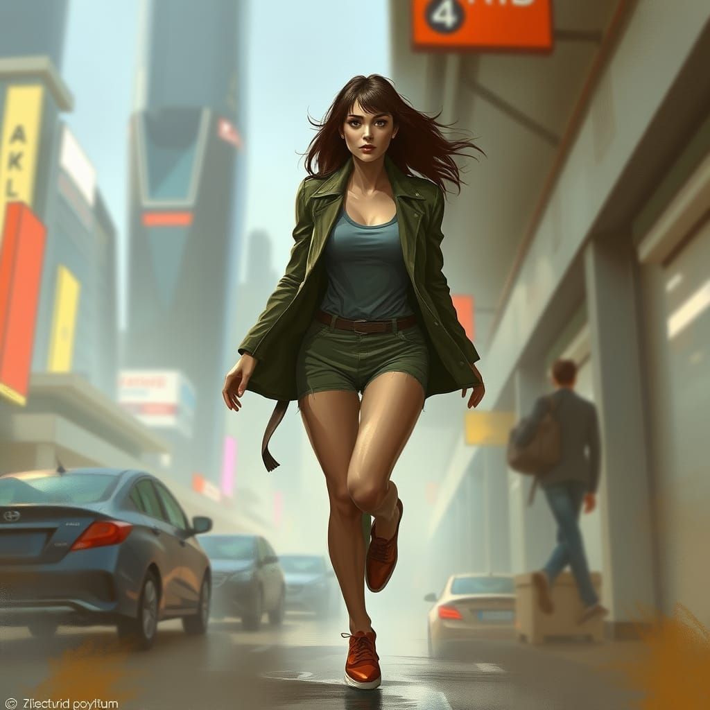 Rushing City Girl in Concept Art Style