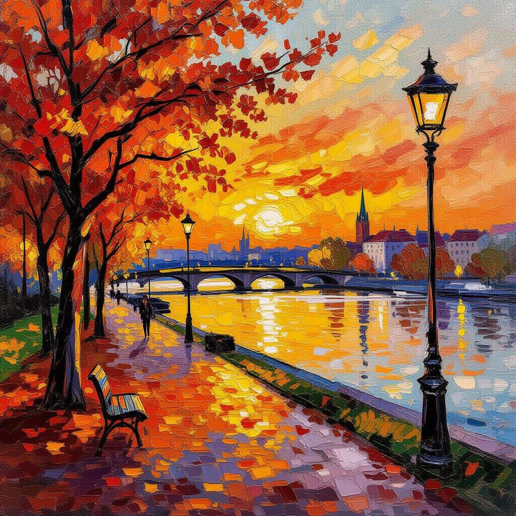 Autumn Sunset in Bellevue Park Oil Painting