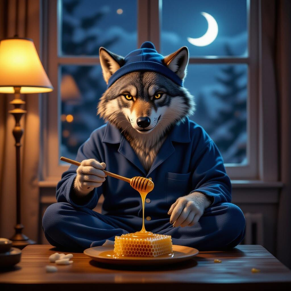Wolf-Badger Hybrid Enjoys Honey Pajama Feast
