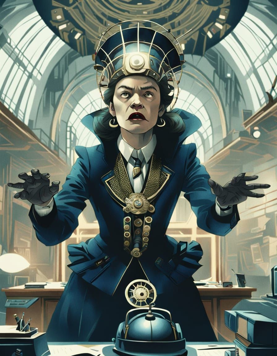 Cruel Boss in Shadowy Futuristic Office