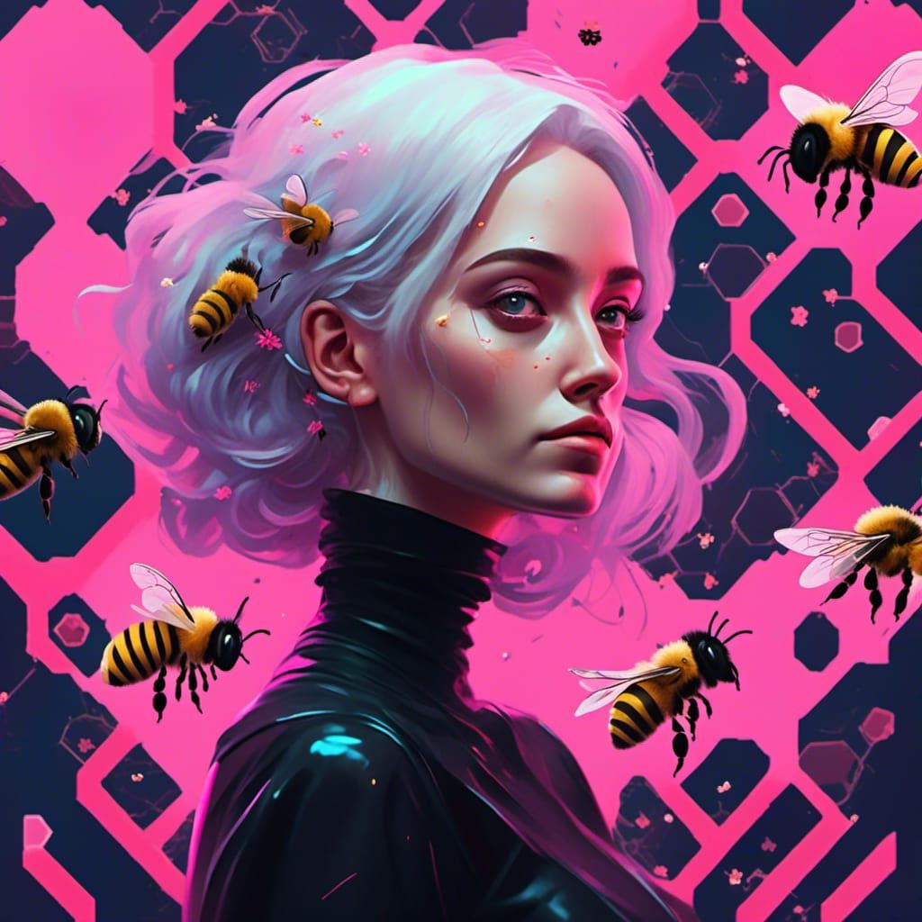 Psychedelic Cyberpunk Woman with Pink Hair