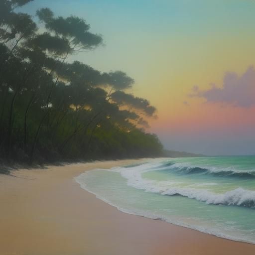 Deserted Tropical Beach Sunset in Tonalist Style