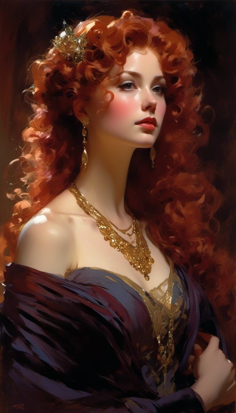 Exotic Queen Isolde in Victorian-Era Painting Style