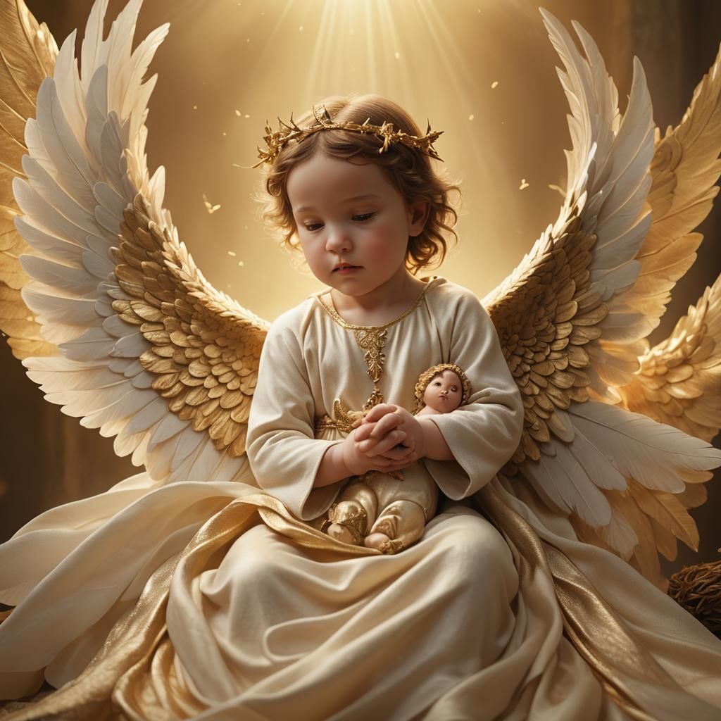 Baby Jesus with Angel Wings in Ethereal Light