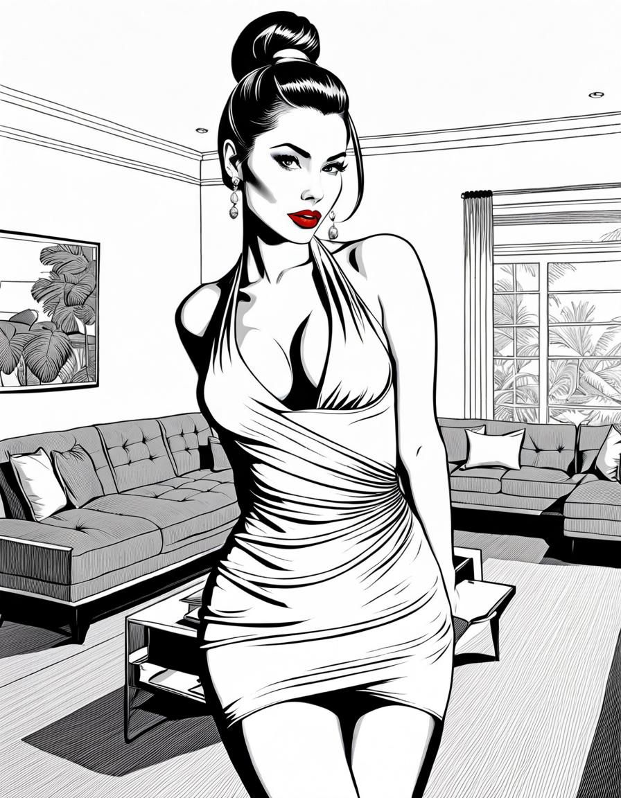 Line Art: Brunette in Cocktail Dress