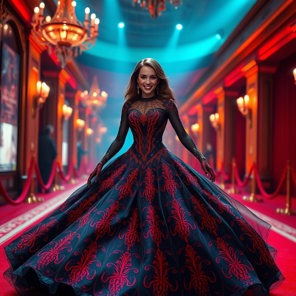 Spider Woman in Embroidered Gown, Art Nouveau Style