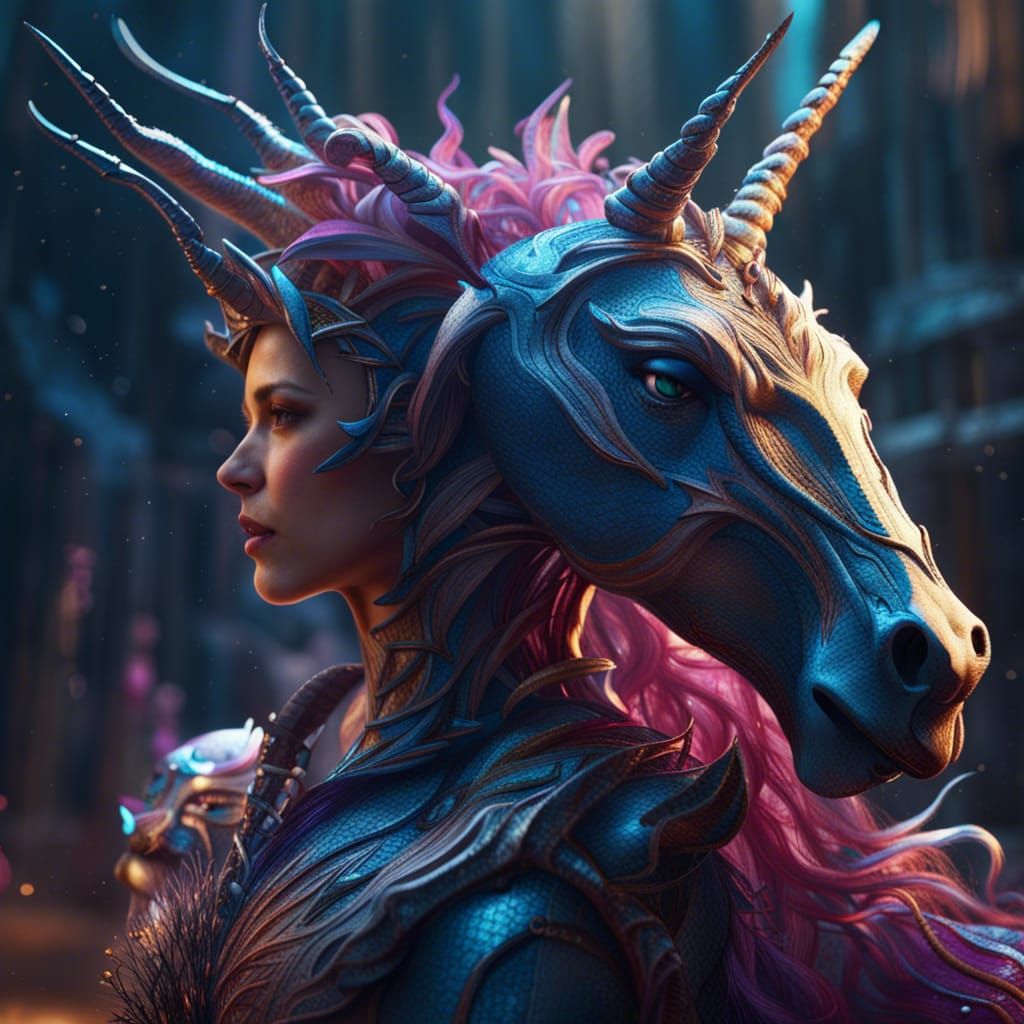 Fantastical Human Unicorn Hybrid in Detailed Painting
