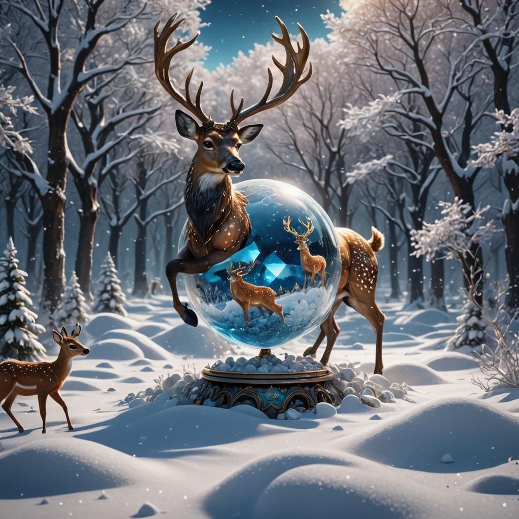 Deer in Glitter Globe Fantasy Art
