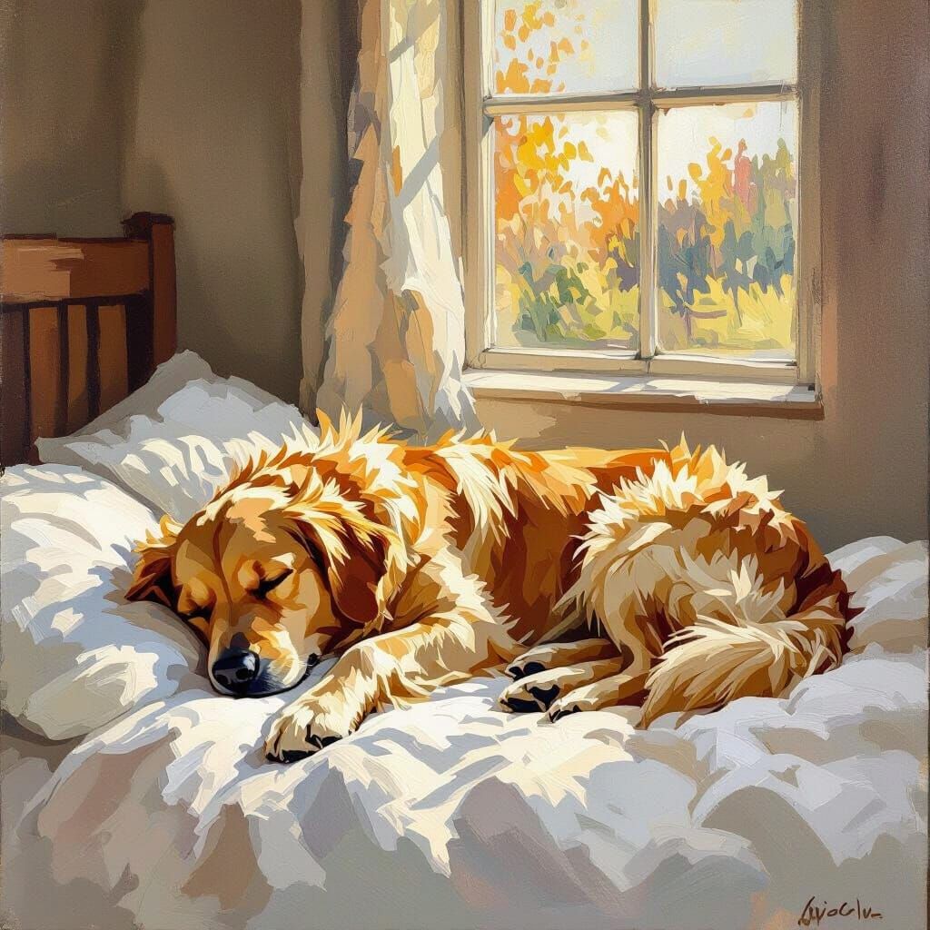 Golden Retriever in Van Gogh Style Painting