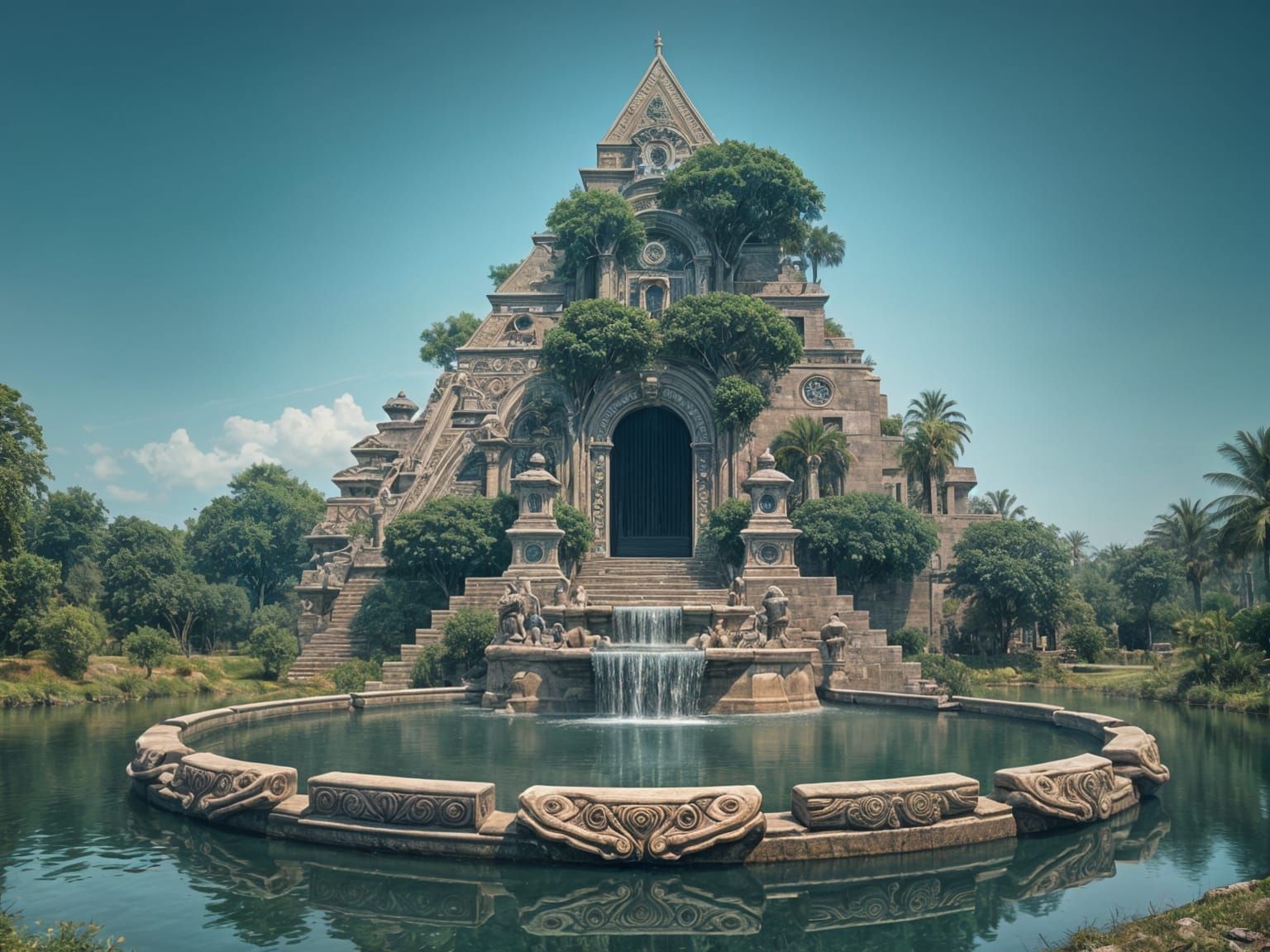 Eerie Ziggurat Tower Emerges from Artificial Lake