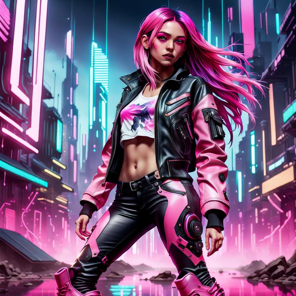 Cyberpunk Woman with Pink Gradient Hair