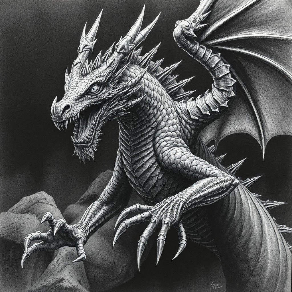 Majestic Dragon in Hyperdetailed Charcoal Art