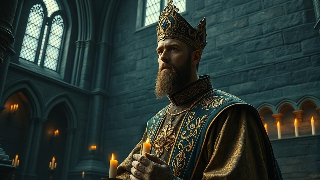 Golden Cleric in Mystical Cathedral: Gothic Fantasy Art