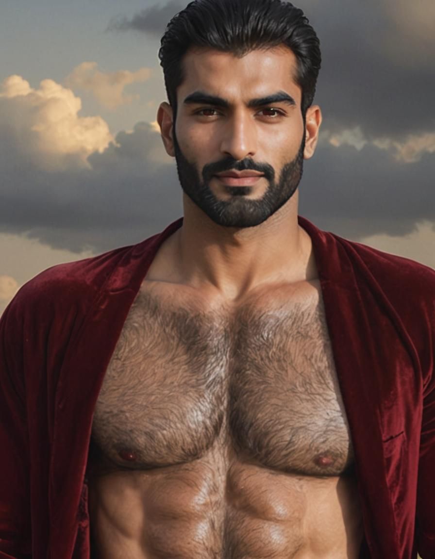 Hirsute Man in Red Velvet Robe: Expressionist Portrait