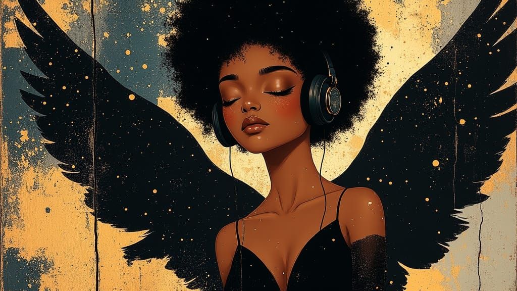 Anime Style Puerto Rican Girl Angel with Wings