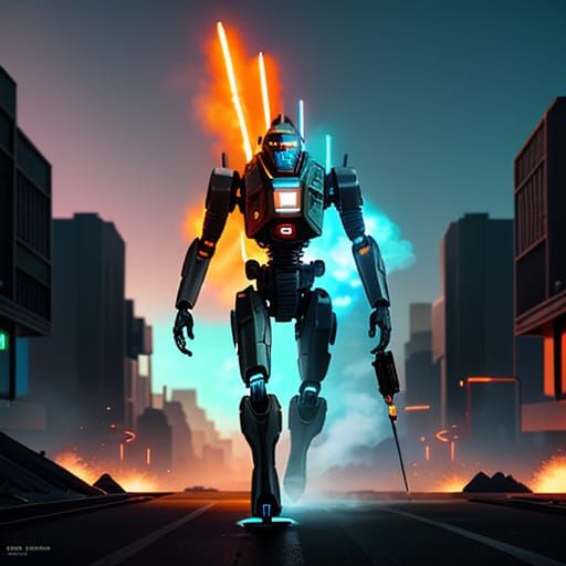 Virus Walker with Rocket in Deserted City