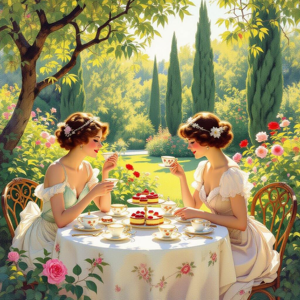 Art Nouveau Tea Party in Sun-Drenched Garden