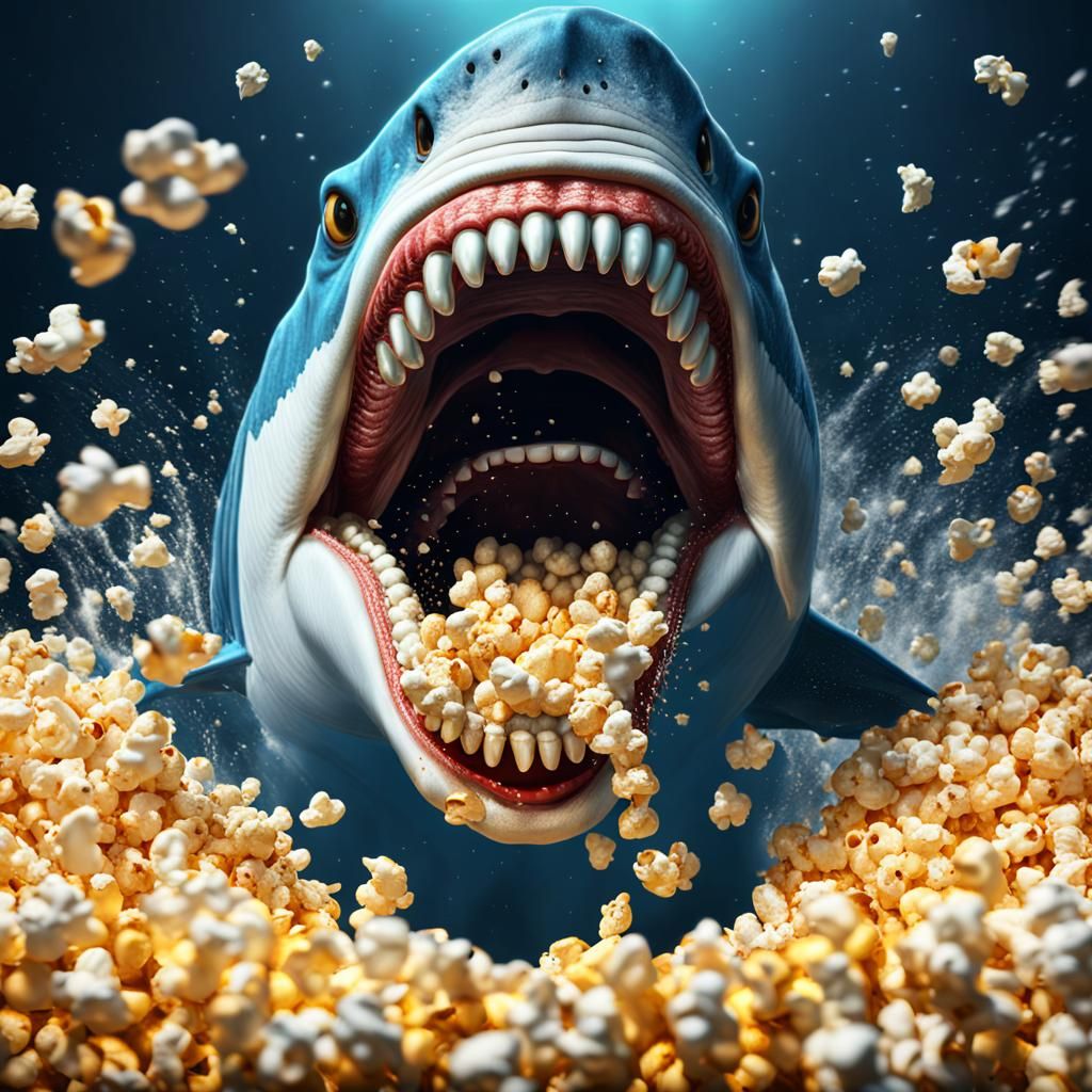Fantastical Falling Popcorn Megalodons Mouth