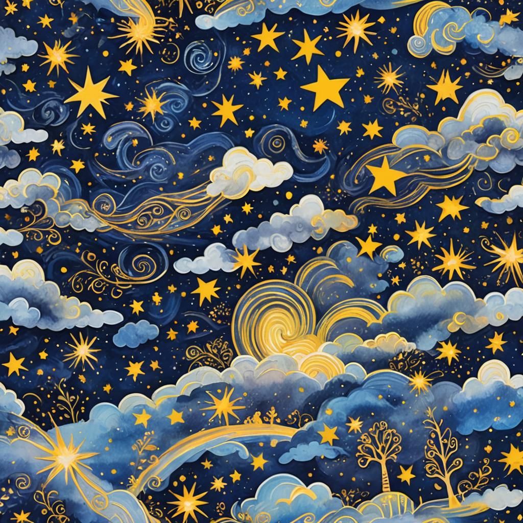 Starry Night Sky in Scratch Art Style