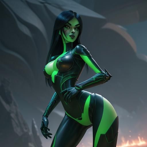 Shego as Dragoness with Mech Details in Sci-Fi Style