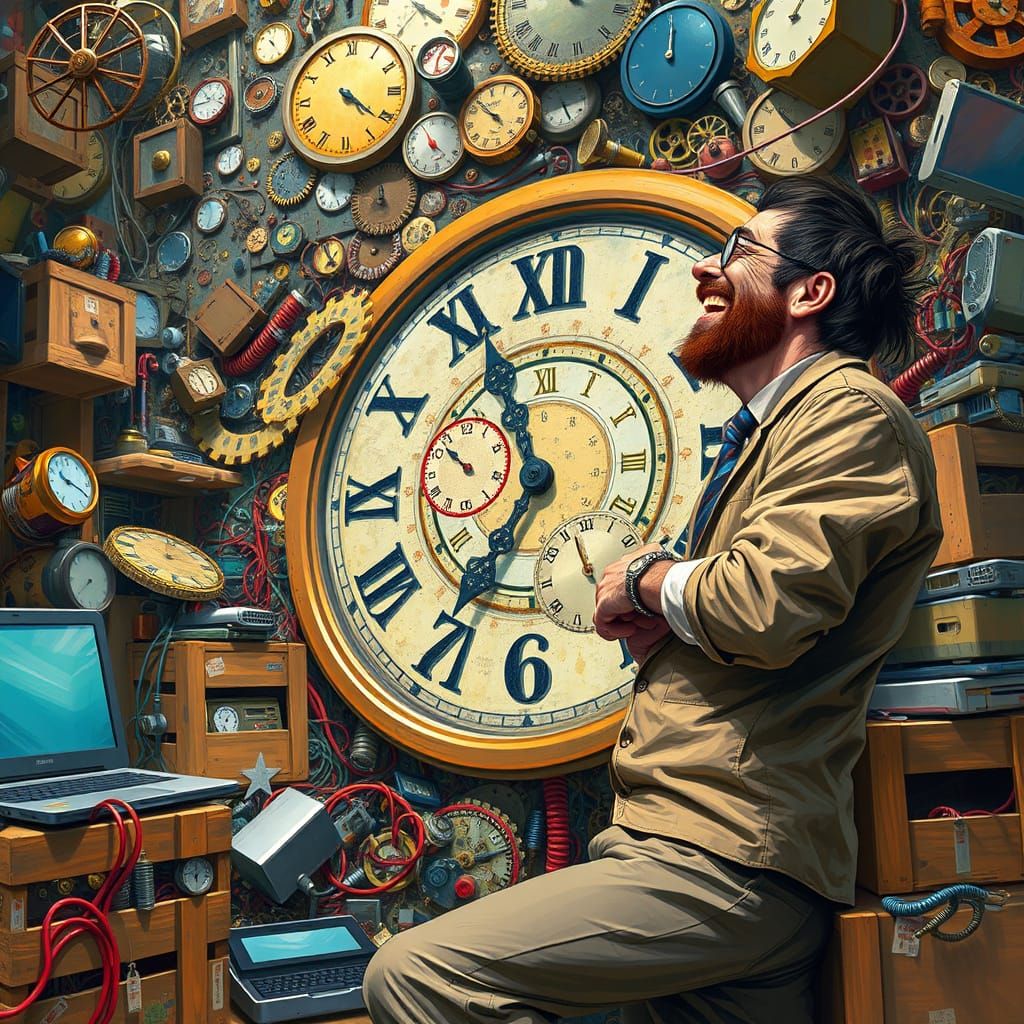 Inventor's Joyful Clockwork Chaos in Steampunk Style