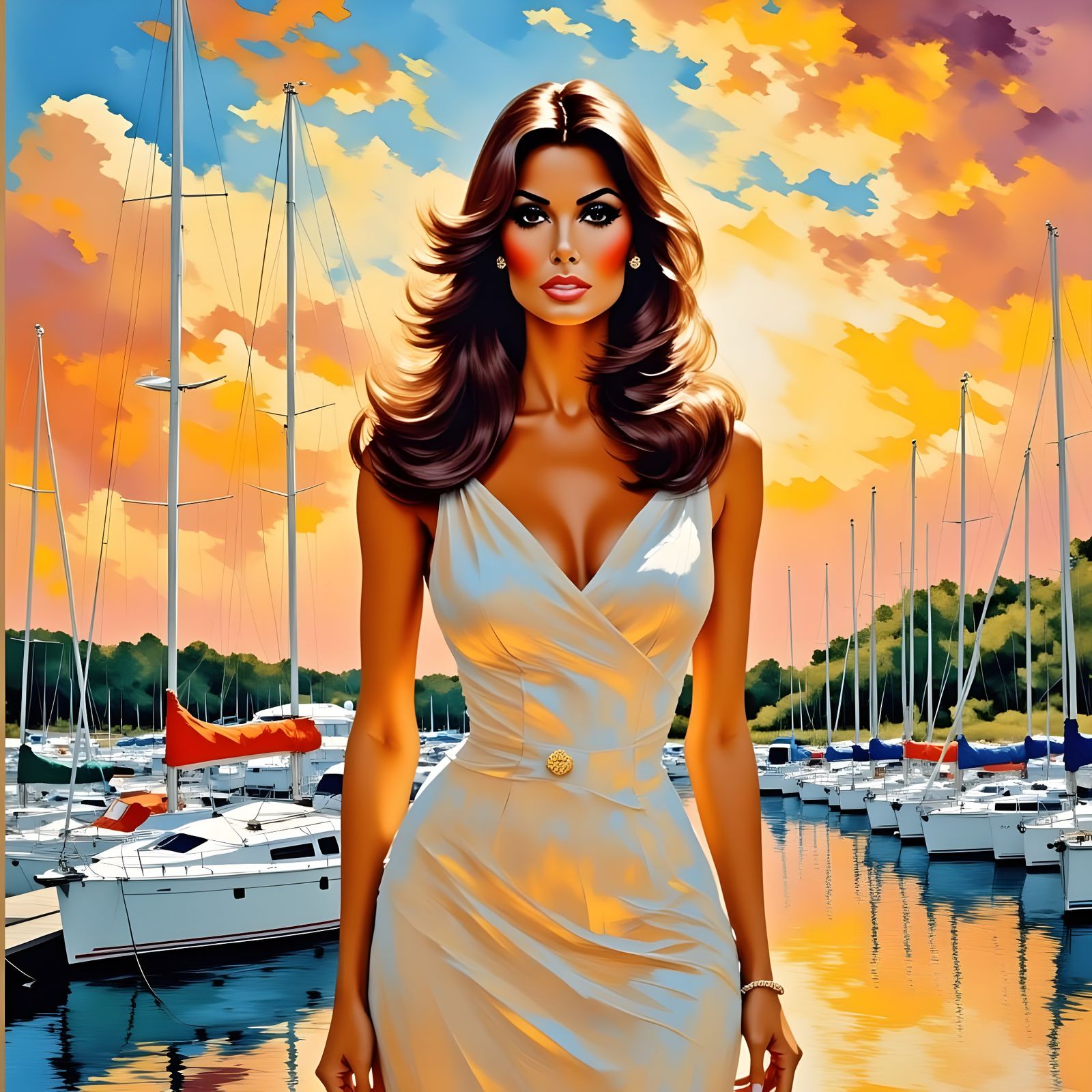 Raquel Welch in Impressionist Marina Scene