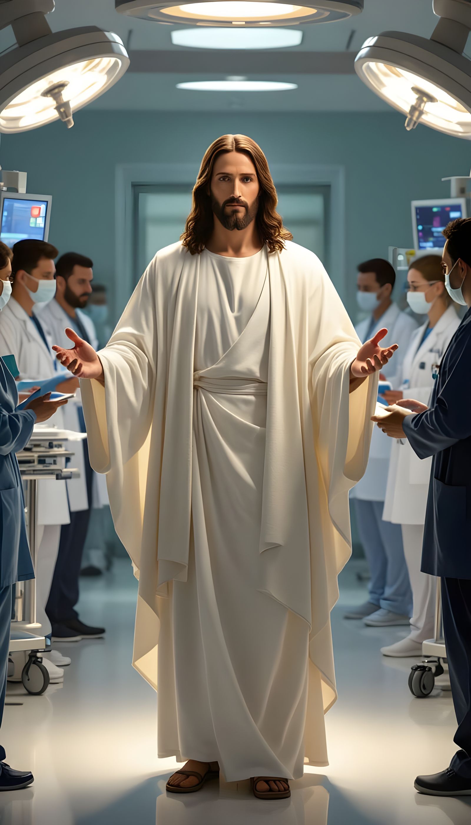 Jesus Christ Radiates Compassion in Modern Hospital