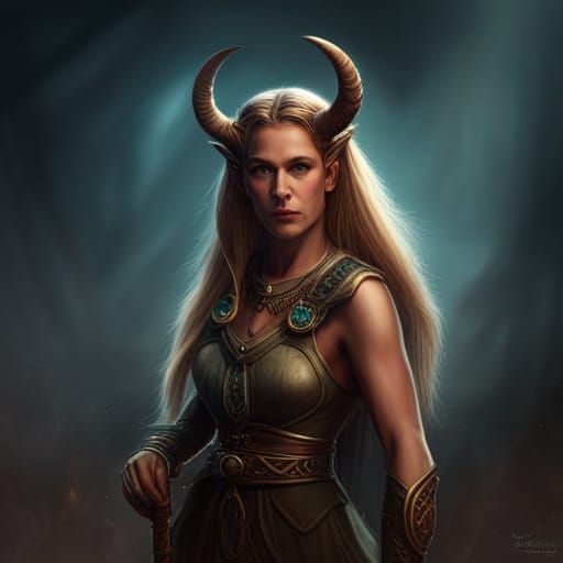 Dark Fantasy Woman with Horns in 8K Resolution