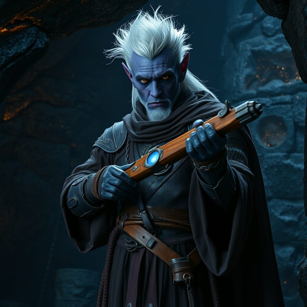 Majestic Drow Wizard in Subterranean Chamber