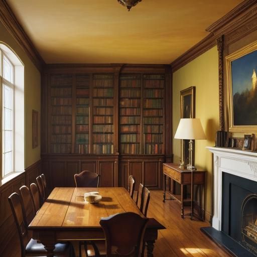 Impressionist Masterpiece of a Warm Library Room