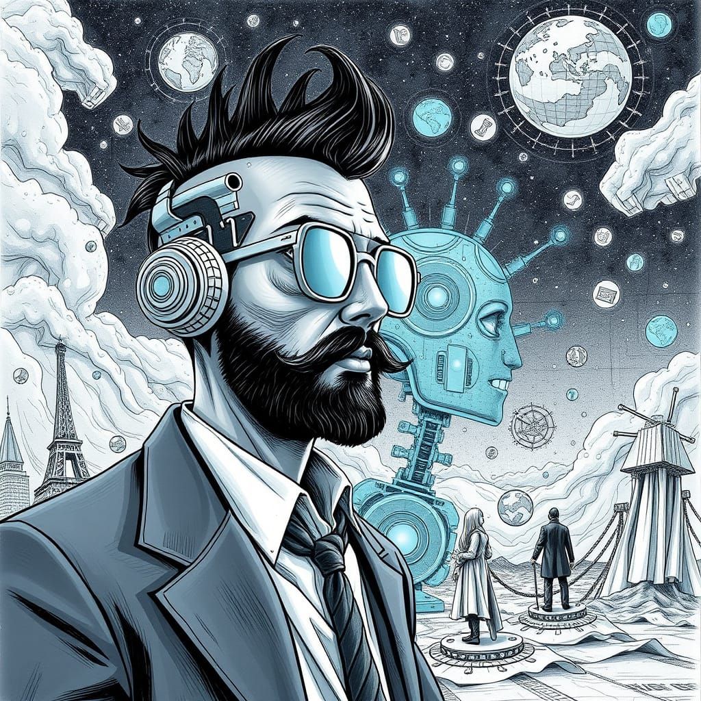 Surreal Drawing of Futurist and Entrepreneur