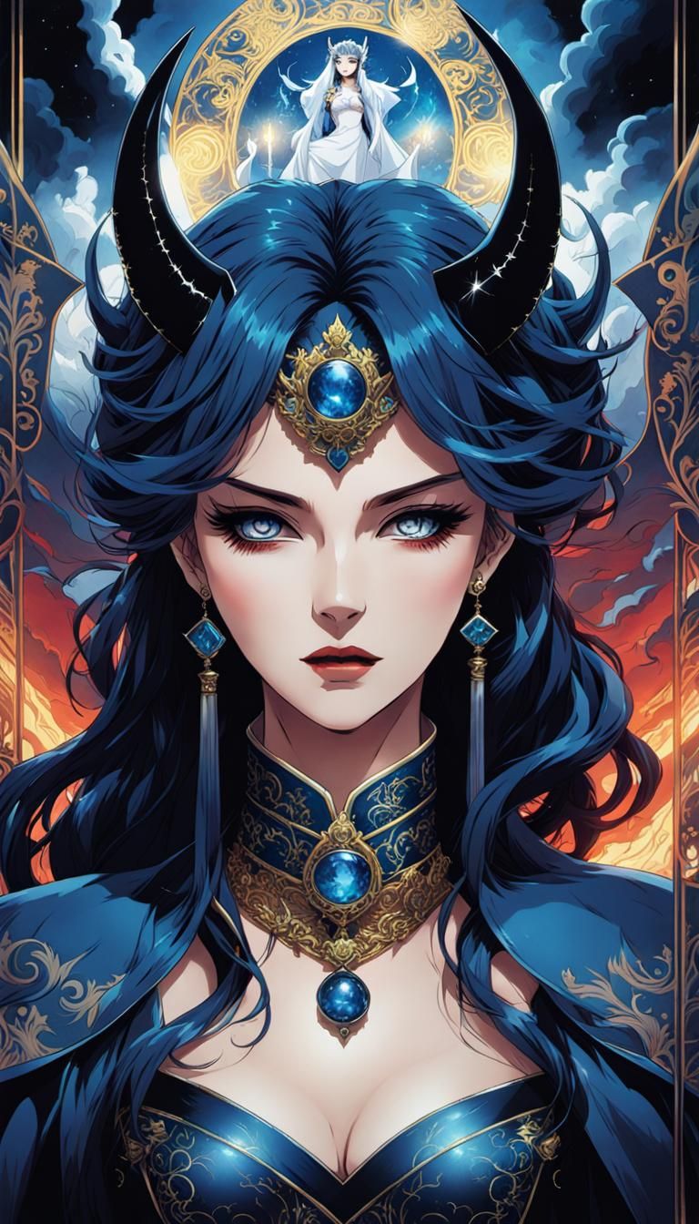 Anime Queen in Tarot Card with Devil's Makeup