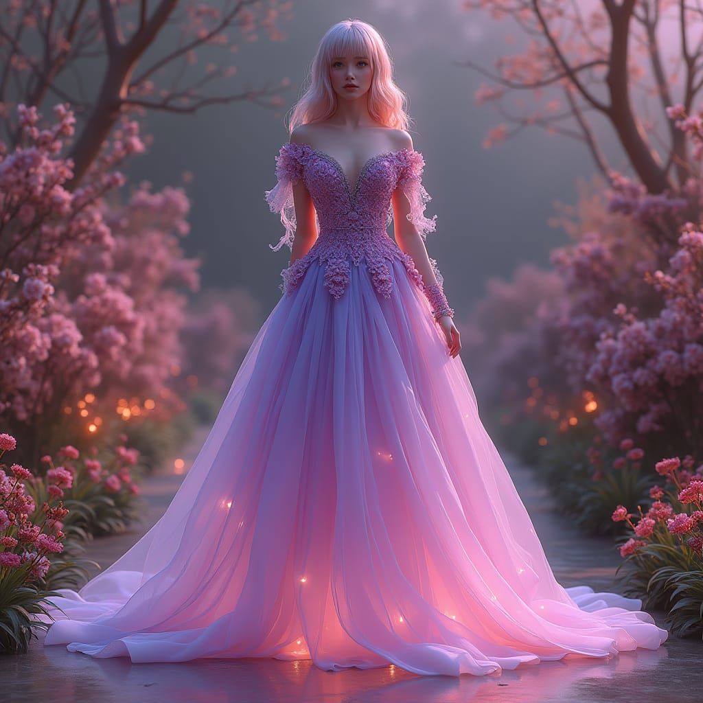 Ombre Evening Gown with Floral Details in 3D