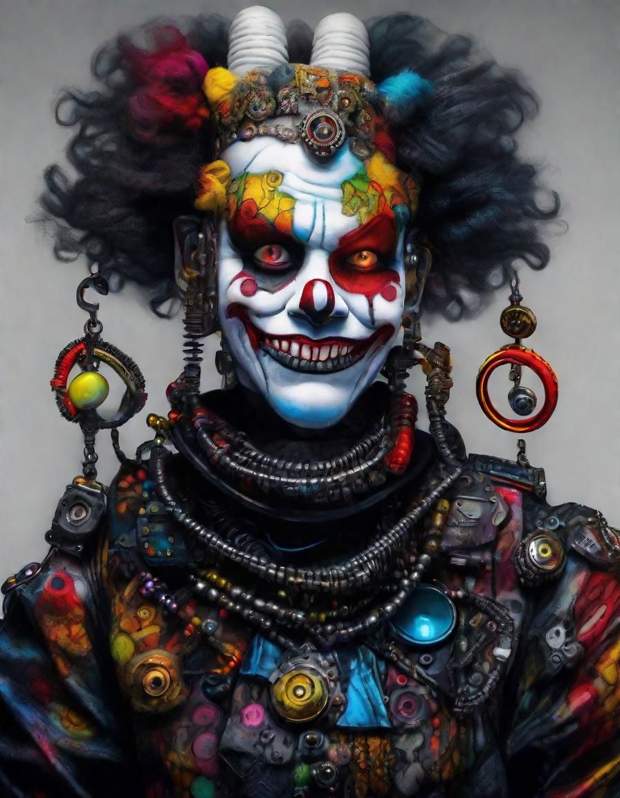 Robot-Clown Cyborg Chimera with Drastic Clown Makeup