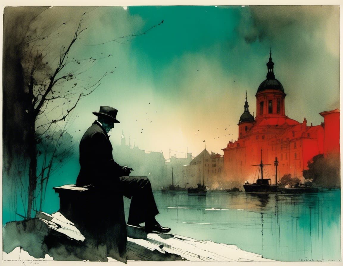 Striking Book Illustration in Sepia and Teal