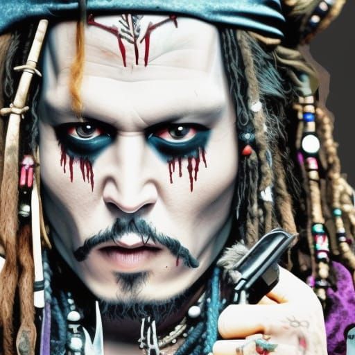 Vampire Jack Sparrow with Glowing Eyes in Dark City